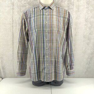 ETRO Shirt Men 44 Plaid Striped Check Button Long Sleeve Cotton Casual